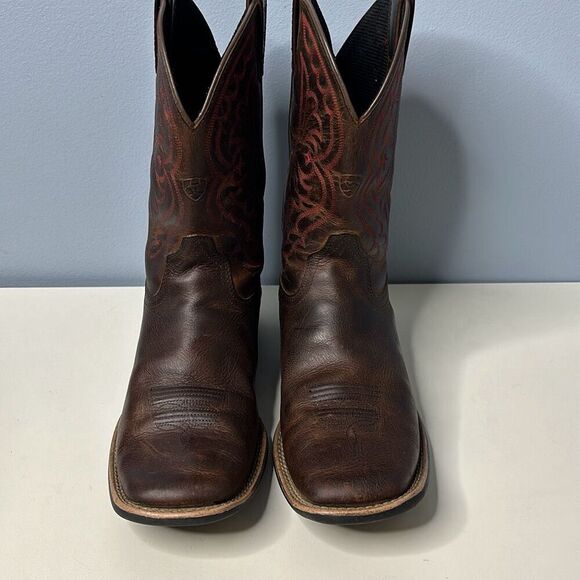 Ariat Quickdraw Square Toe Brown Leather Cowboy Boots 10004853 Sz 5 - Picture 3 of 8